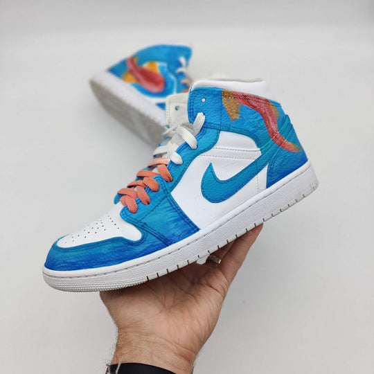 Custom Air Jordan 1 Blue White With Fish Pattern