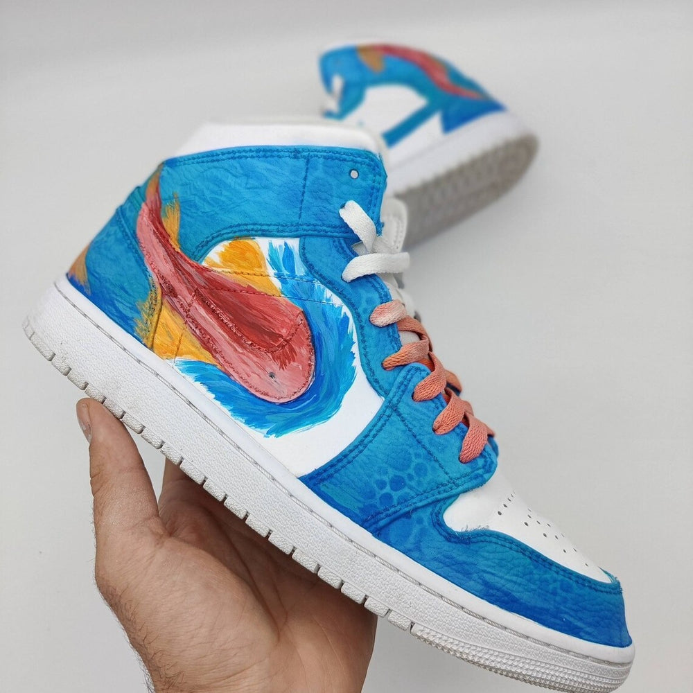 Custom Air Jordan 1 Blue White With Fish Pattern
