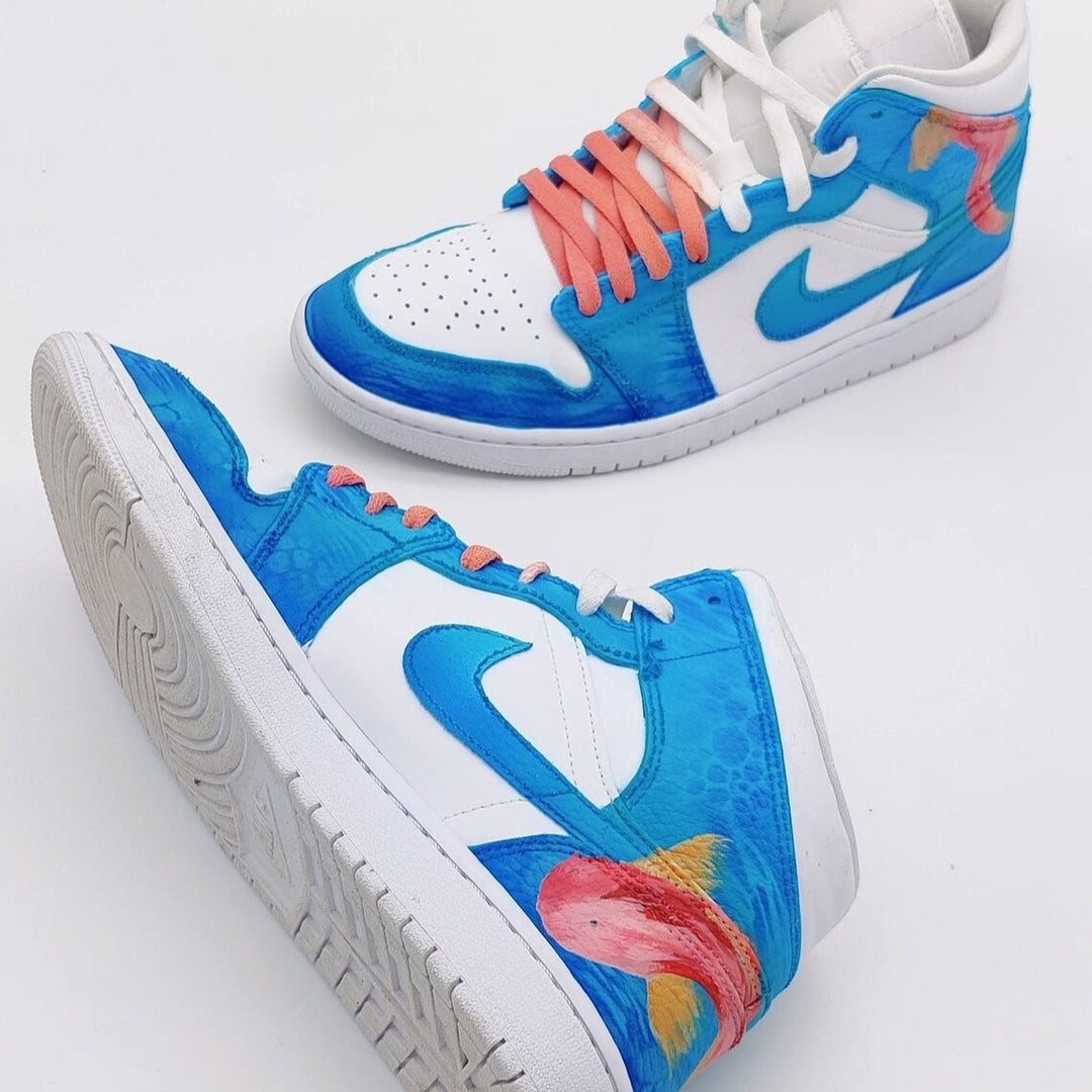 Custom Air Jordan 1 Blue White With Fish Pattern