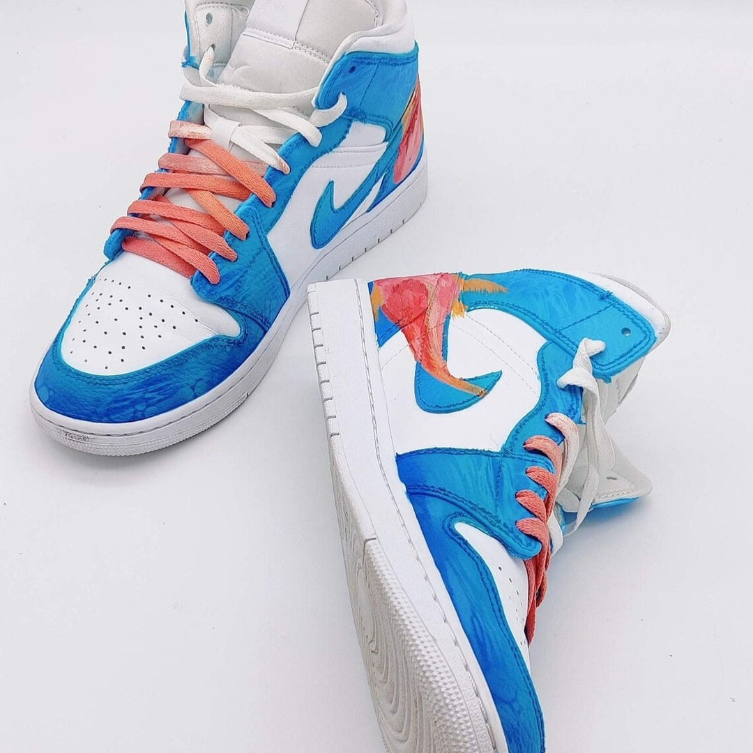 Custom Air Jordan 1 Blue White With Fish Pattern