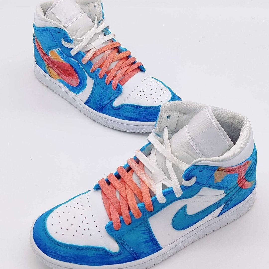 Custom Air Jordan 1 Blue White With Fish Pattern
