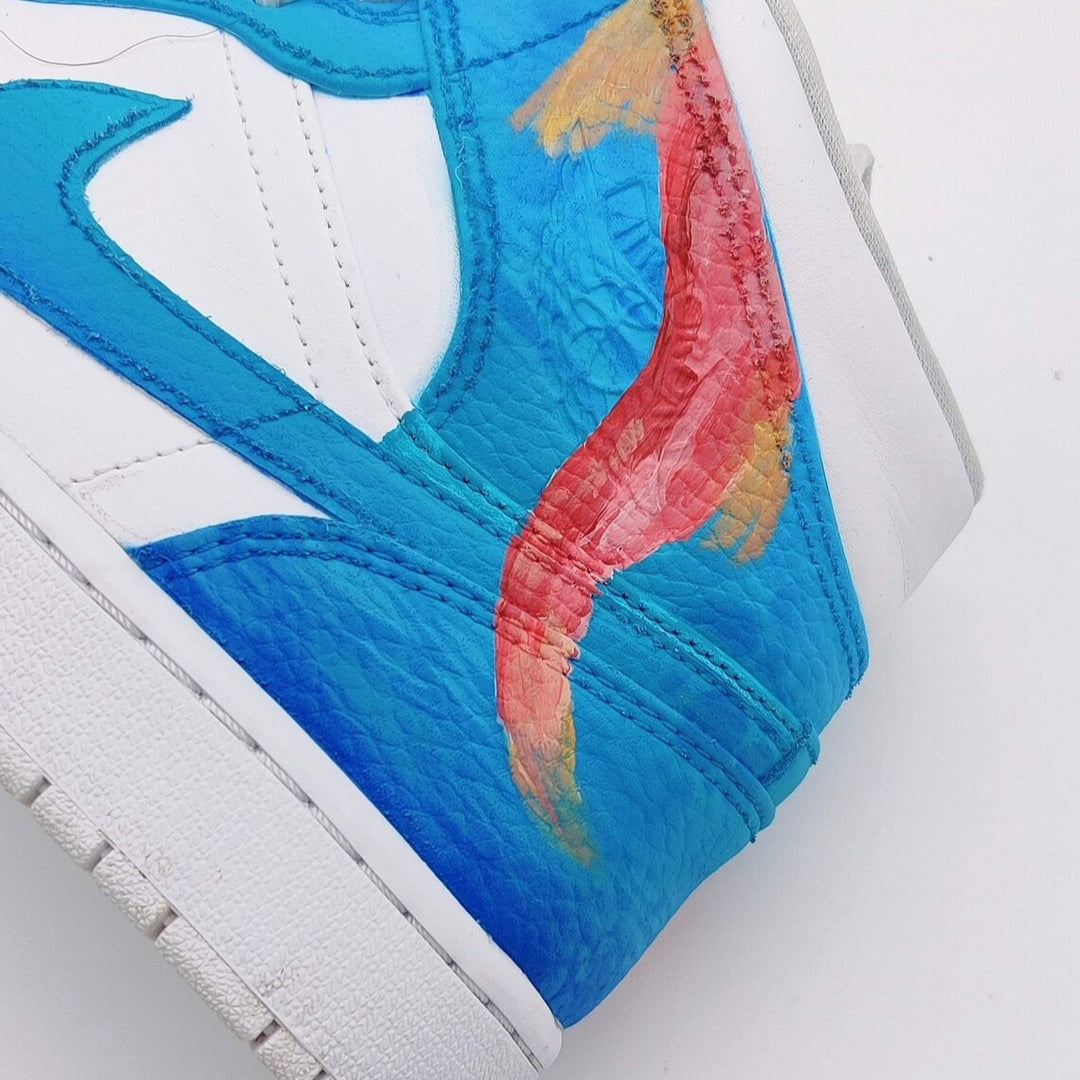 Custom Air Jordan 1 Blue White With Fish Pattern