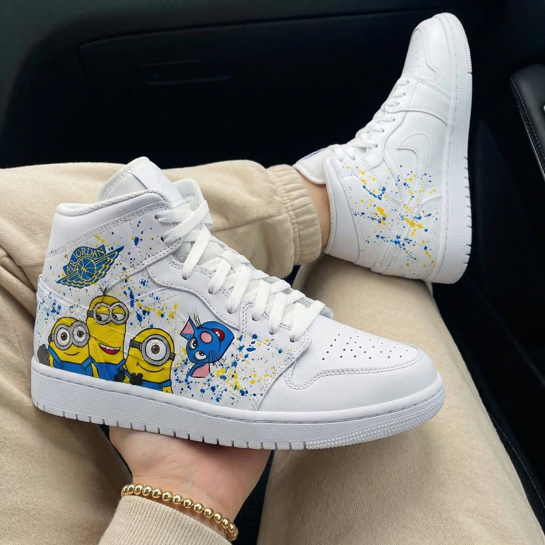 Custom Air Jordan 1 Blue Yellow Minions Splatter