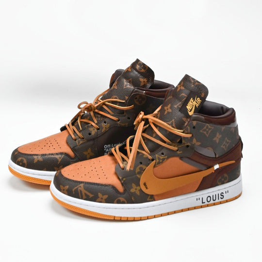 Custom Air Jordan 1 Brown And Orange With LV Pattern 