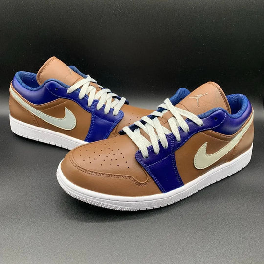 Custom Air Jordan 1 Brown Blue with Light - green Swoosh