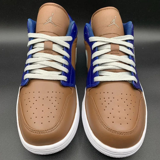 Custom Air Jordan 1 Brown Blue with Light - green Swoosh