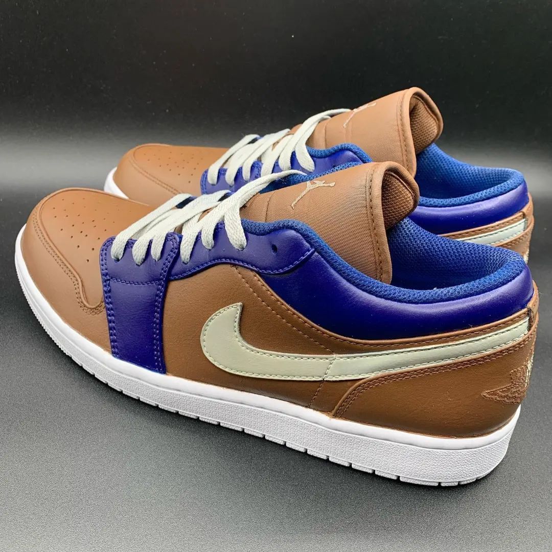 Custom Air Jordan 1 Brown Blue with Light - green Swoosh
