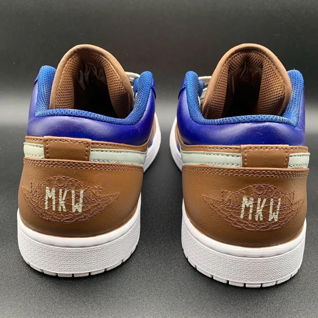 Custom Air Jordan 1 Brown Blue with Light - green Swoosh