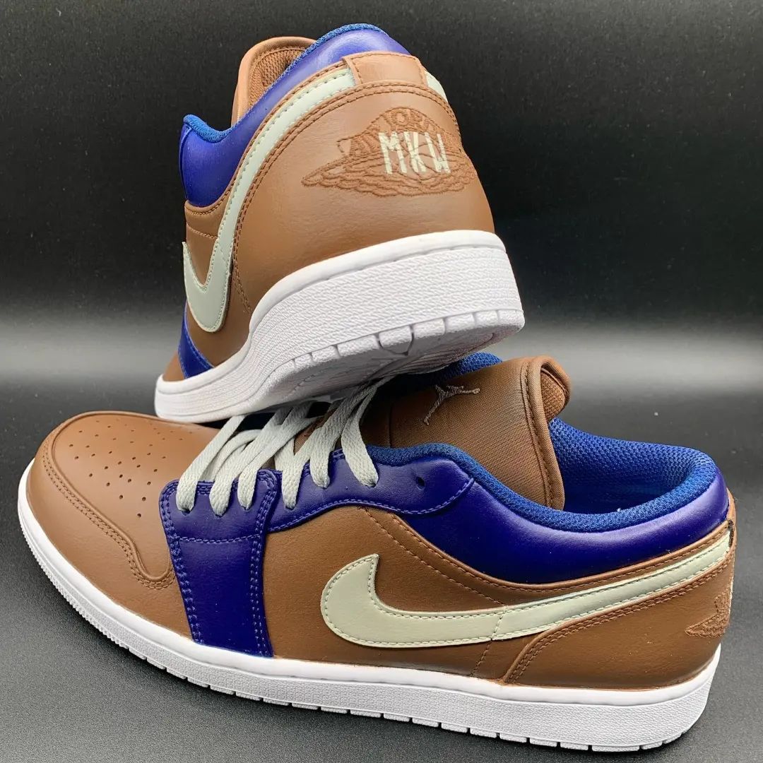Custom Air Jordan 1 Brown Blue with Light - green Swoosh