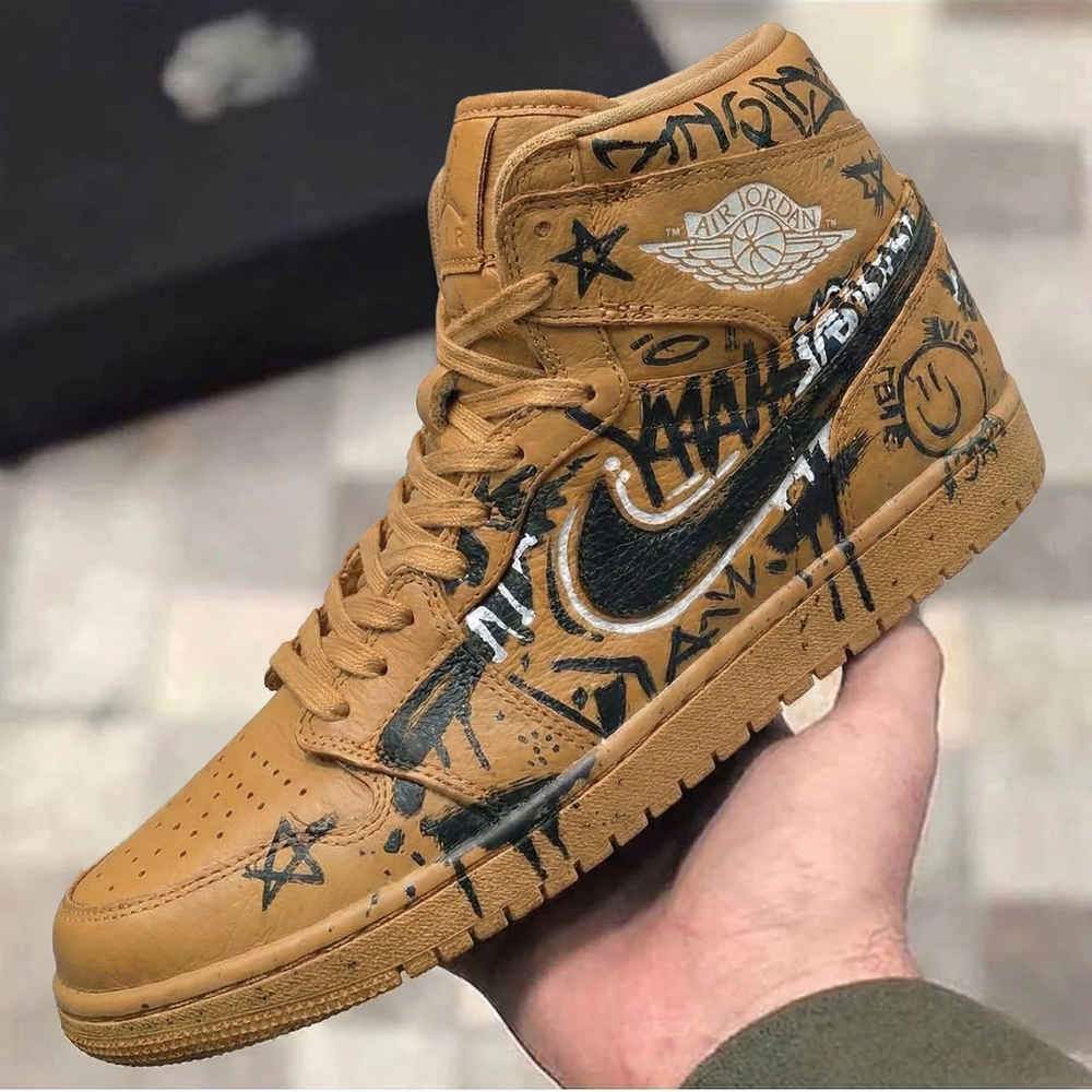 Custom Air Jordan 1 Brown Graffiti