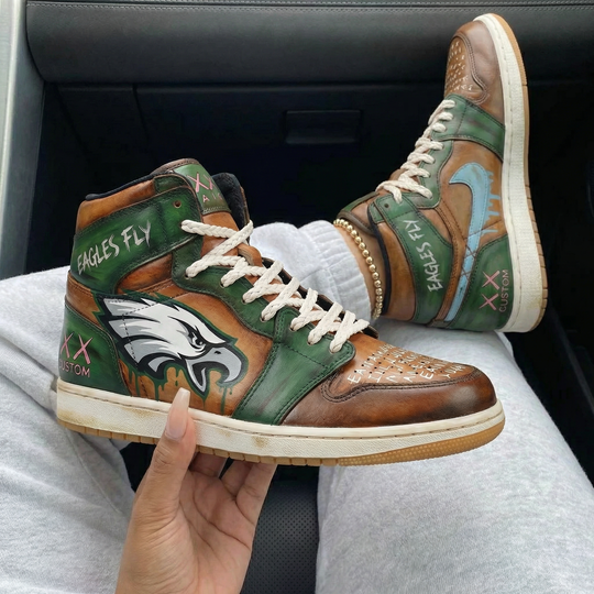 Custom Air Jordan 1 Brown Green Eagles Theme