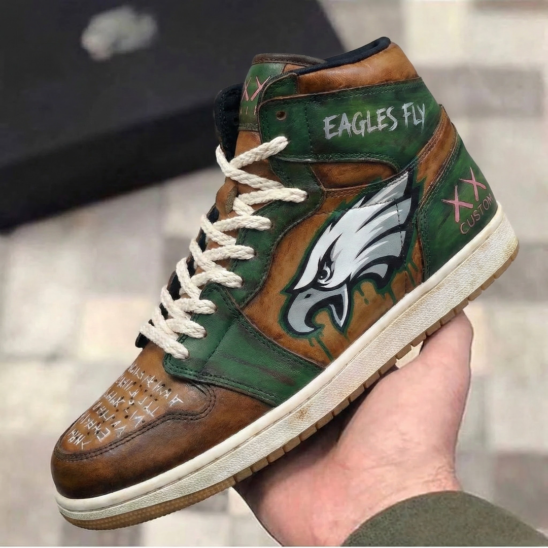Custom Air Jordan 1 Brown Green Eagles Theme