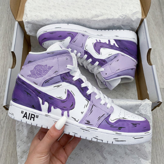 Custom Air Jordan 1 Energetic White Base Purple Drip Design
