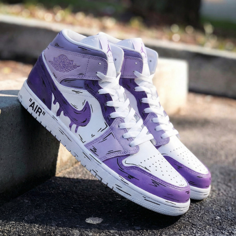 Custom Air Jordan 1 Energetic White Base Purple Drip Design
