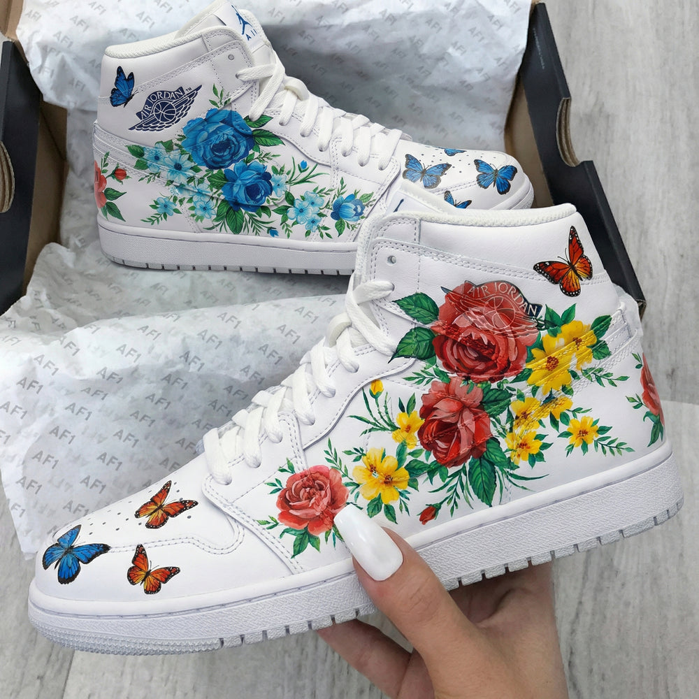Custom Air Jordan 1 Floral with Butterflies