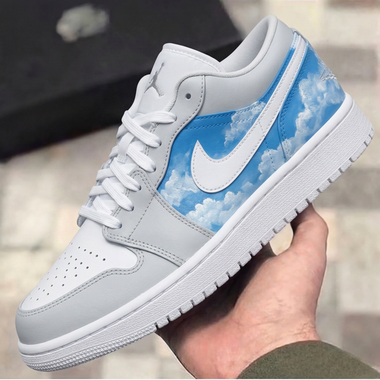 Custom Air Jordan 1 Gray Baby Blue Clouds