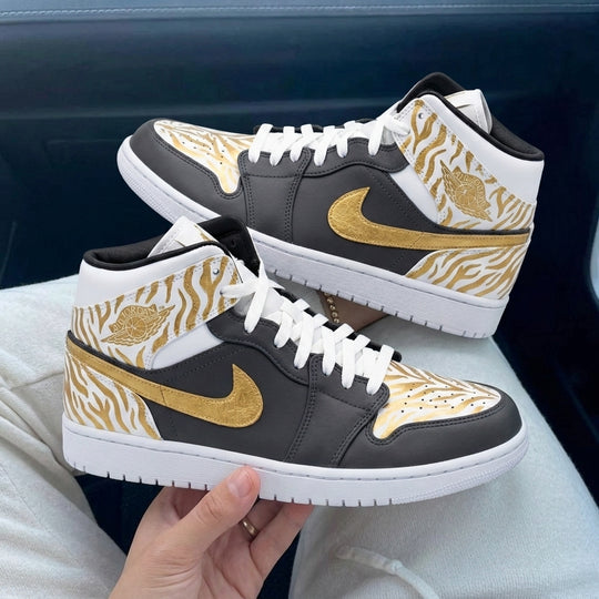 Custom Air Jordan 1 Gray Gold Tiger Stripes