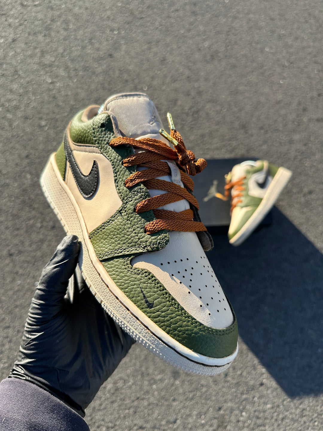 Custom Air Jordan 1 Green And Cream With Brown Laces