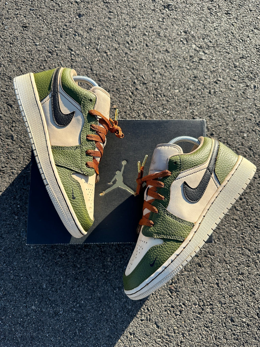 Custom Air Jordan 1 Green And Cream With Brown Laces