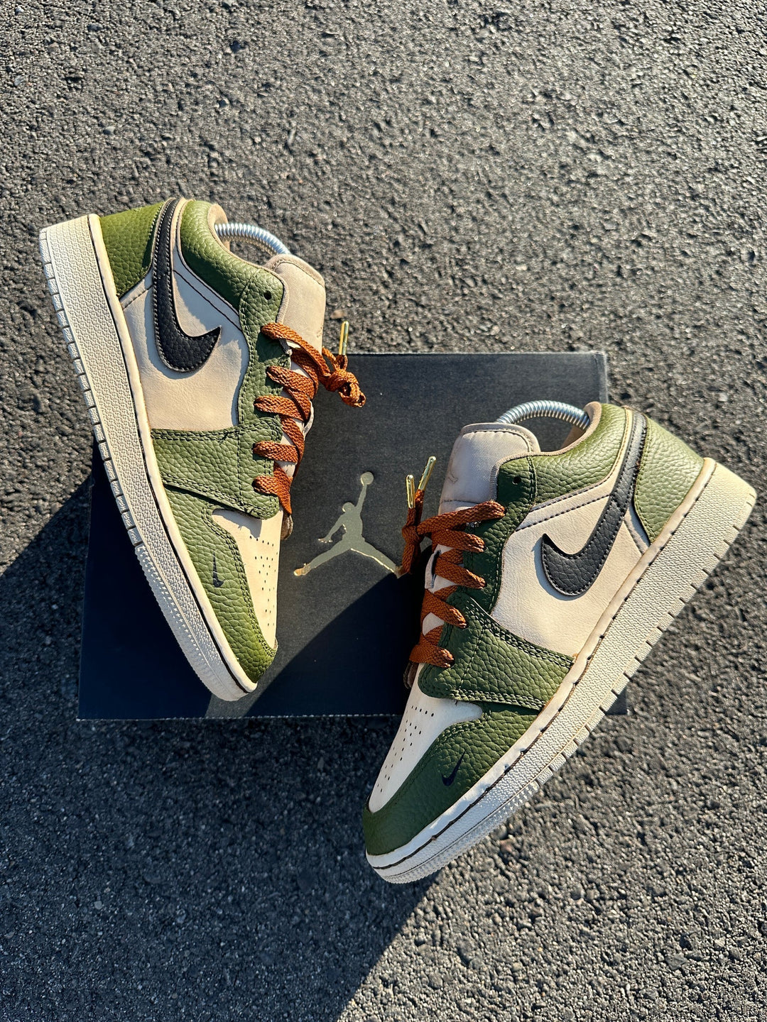 Custom Air Jordan 1 Green And Cream With Brown Laces