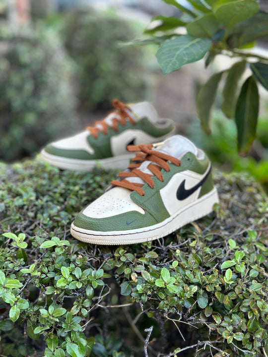 Custom Air Jordan 1 Green And Cream With Brown Laces