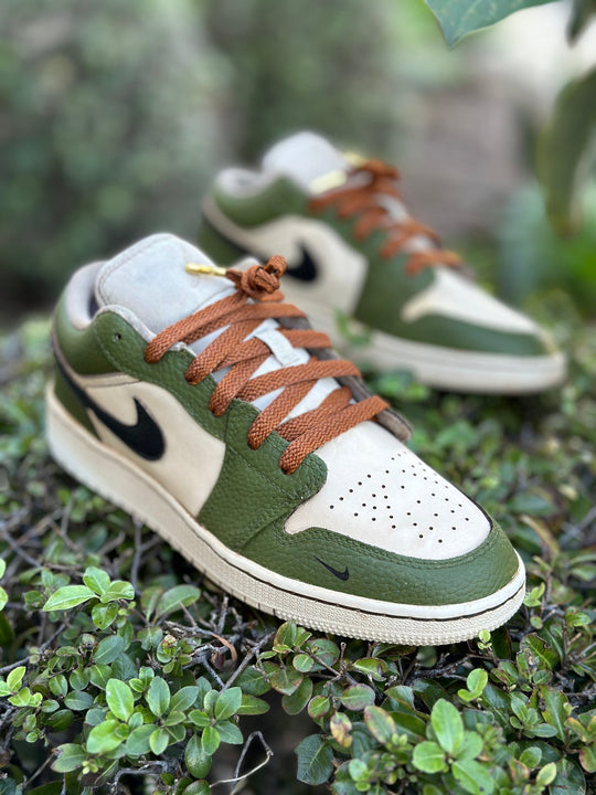 Custom Air Jordan 1 Green And Cream With Brown Laces