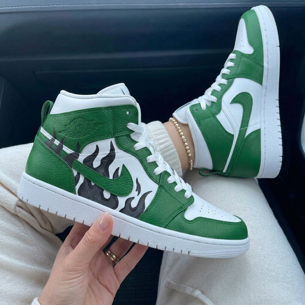 Custom Air Jordan 1 Green Black Flame