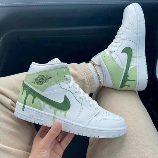 Custom Air Jordan 1 Green Drip Design