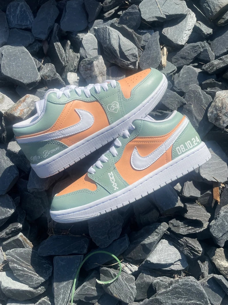Custom Air Jordan 1 Green Orange Heart - Theme