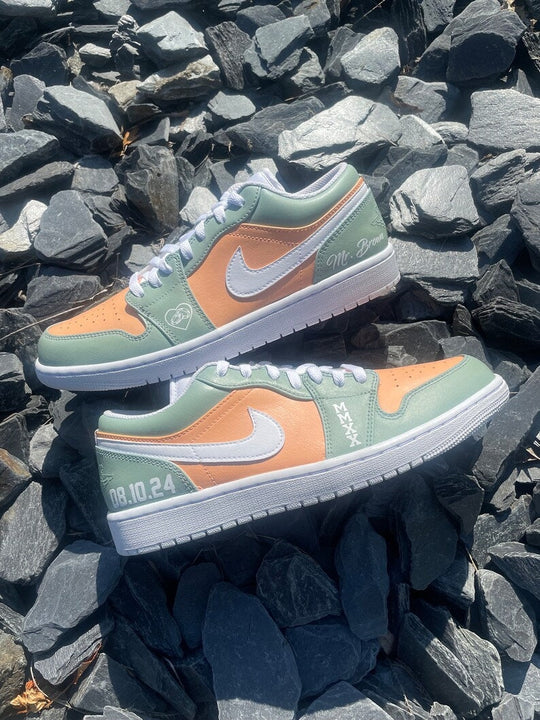 Custom Air Jordan 1 Green Orange Heart - Theme
