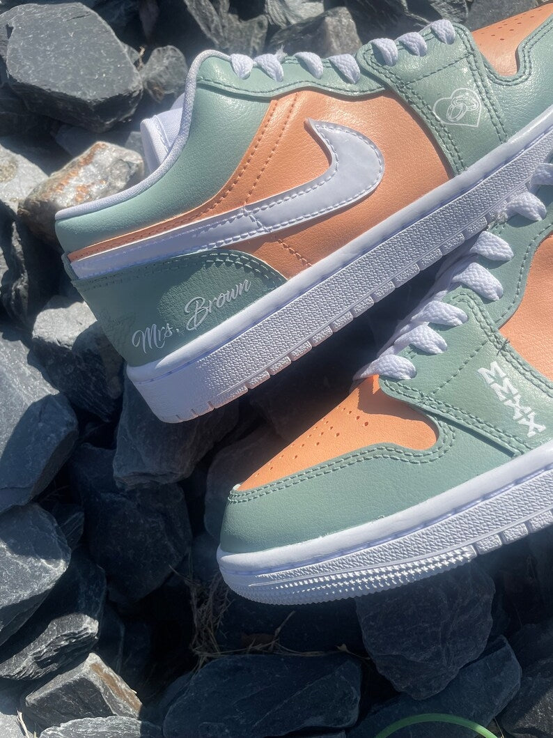 Custom Air Jordan 1 Green Orange Heart - Theme