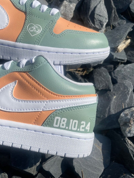 Custom Air Jordan 1 Green Orange Heart - Theme