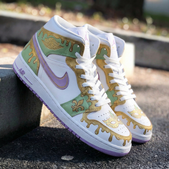 Custom Air Jordan 1 Green Purple Mardi Gras Theme