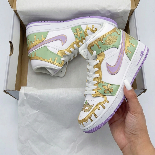 Custom Air Jordan 1 Green Purple Mardi Gras Theme
