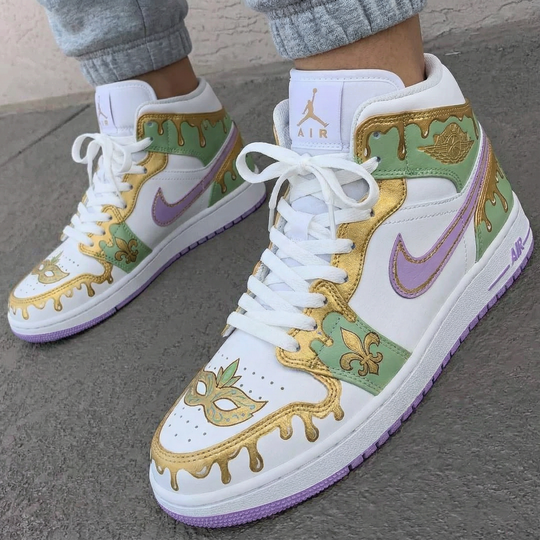 Custom Air Jordan 1 Green Purple Mardi Gras Theme
