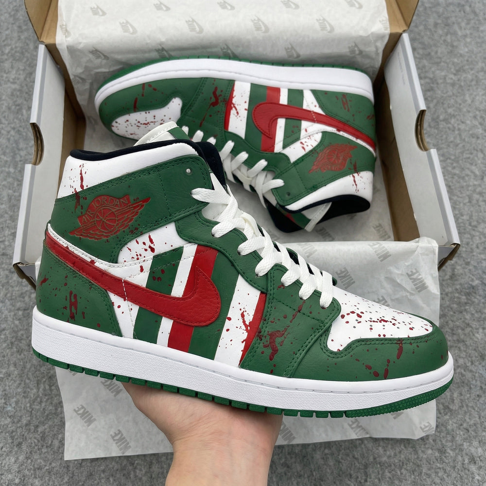 Custom Air Jordan 1 Green Red Blood - Splatter Design