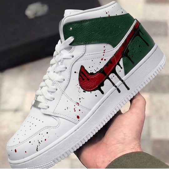 Custom Air Jordan 1 Green Red Dripping Splatter