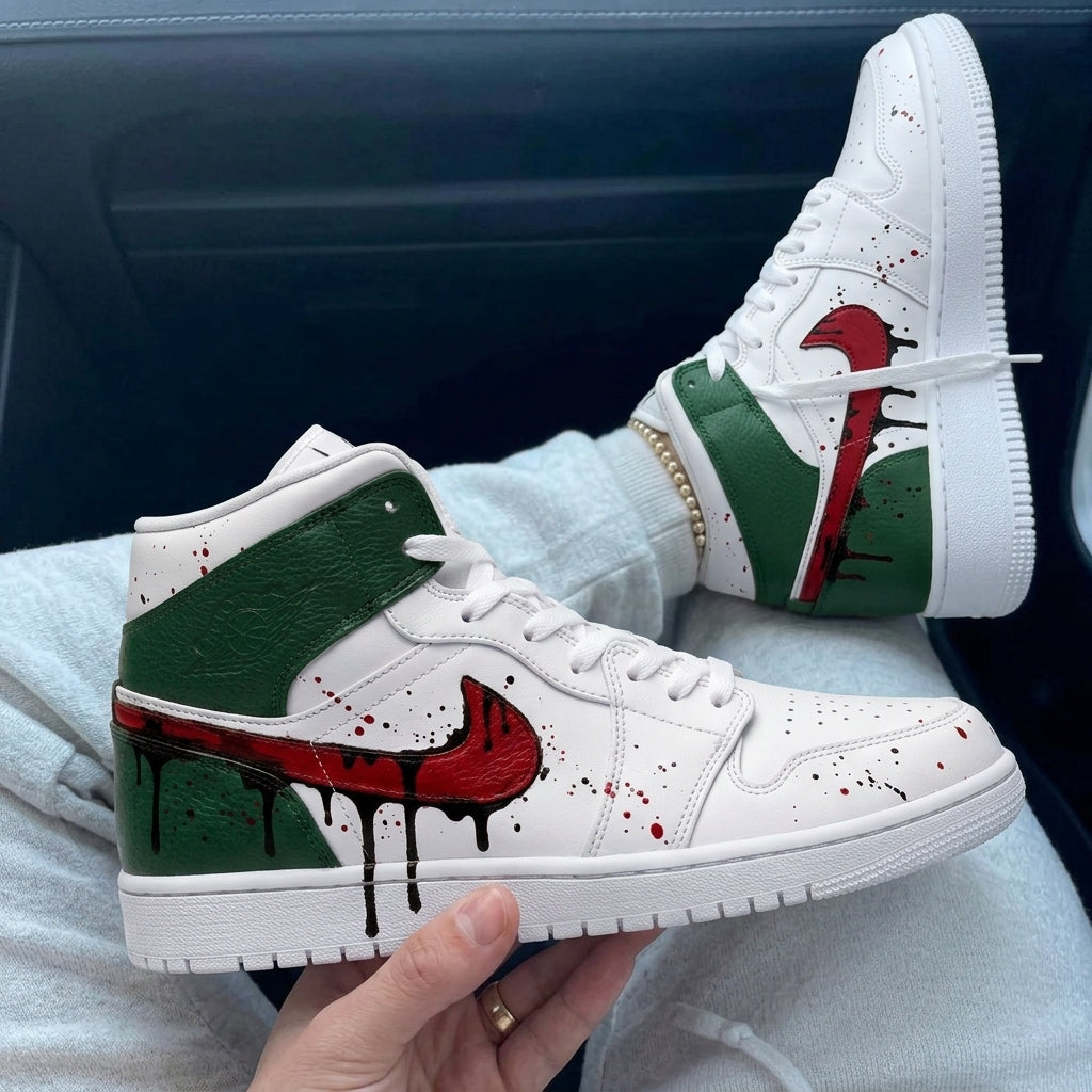 Custom Air Jordan 1 Green Red Dripping Splatter