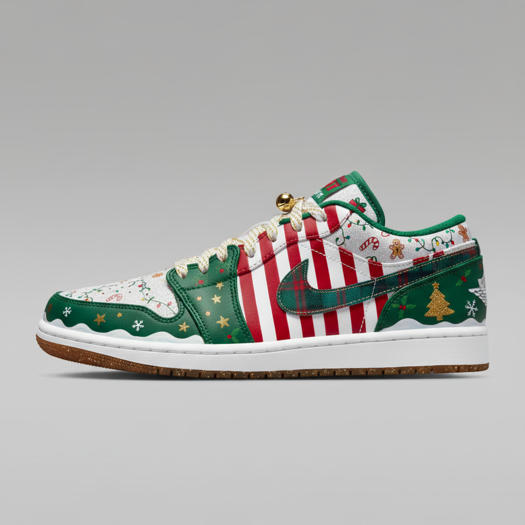 Custom Air Jordan 1 Green Red White Christmas Theme
