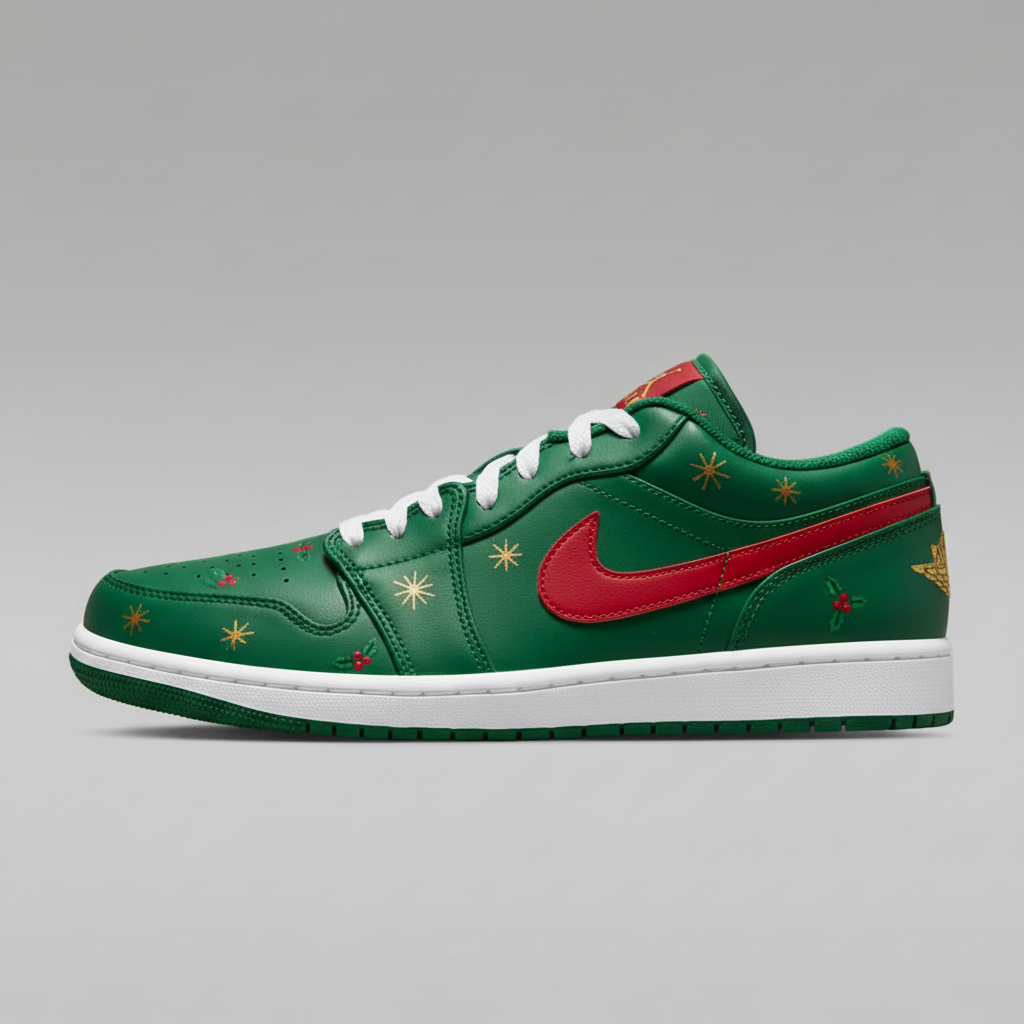 Custom Air Jordan 1 Green Red With Christmas Patterns