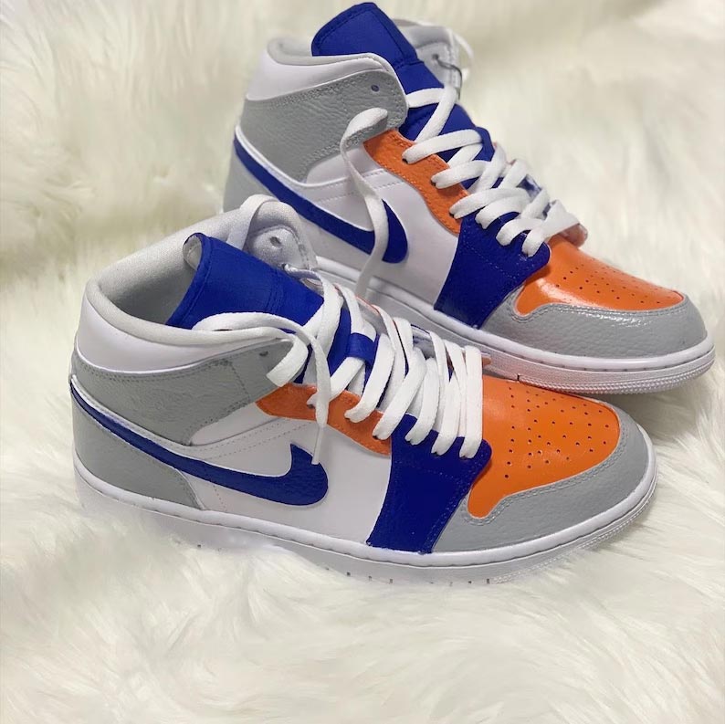 Custom Air Jordan 1 Grey Blue Orange Color