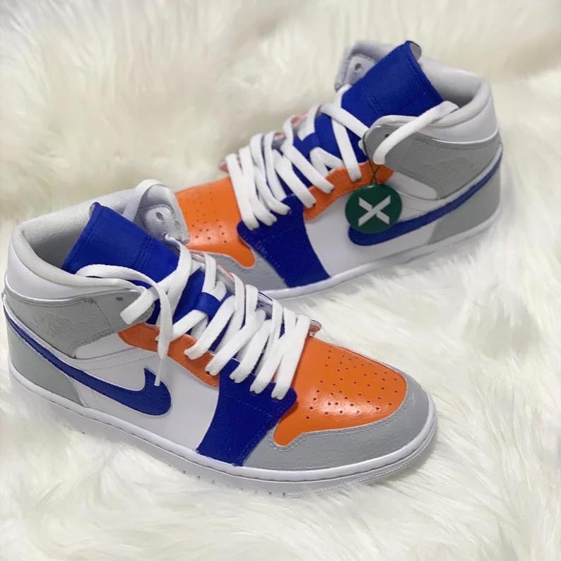 Custom Air Jordan 1 Grey Blue Orange Color