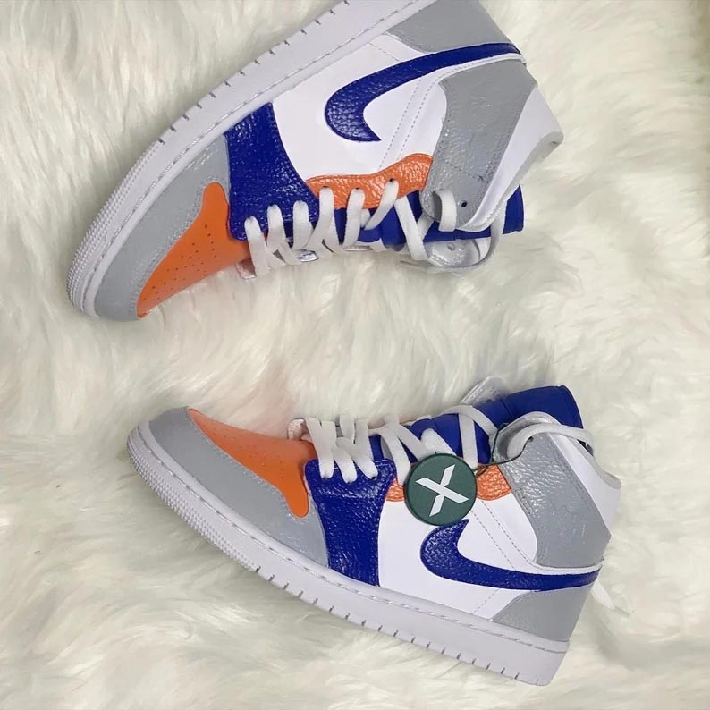 Custom Air Jordan 1 Grey Blue Orange Color