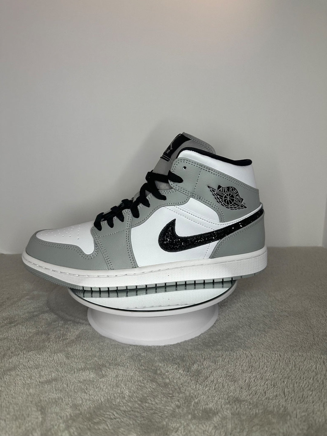 Custom Air Jordan 1 Grey White With Black Glitter Pattern