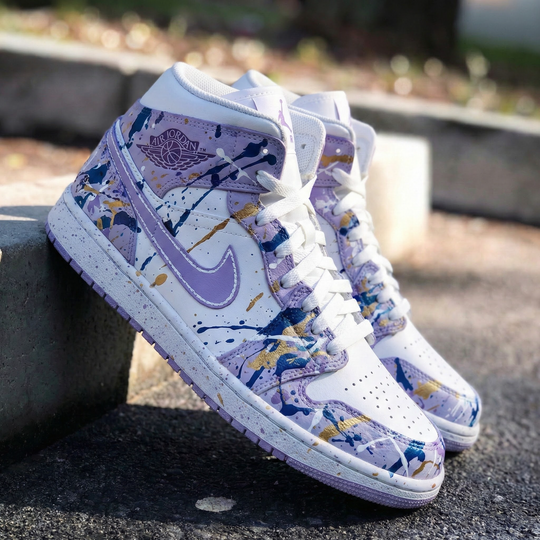 Custom Air Jordan 1 Lavender Blue Gold Splatter