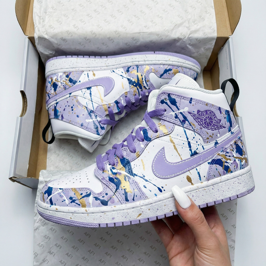 Custom Air Jordan 1 Lavender Blue Gold Splatter