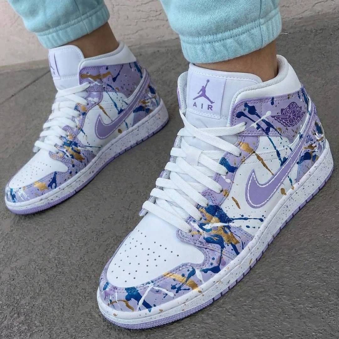 Custom Air Jordan 1 Lavender Blue Gold Splatter