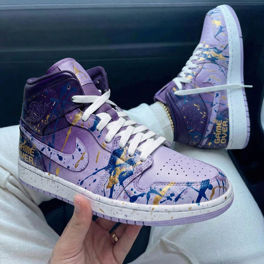 Custom Air Jordan 1 Lavender Blue Gold Splatter Design