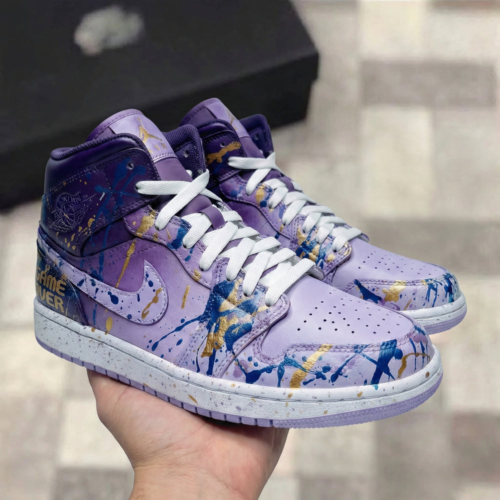 Custom Air Jordan 1 Lavender Blue Gold Splatter Design