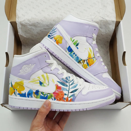Custom Air Jordan 1 Lavender Floral Design